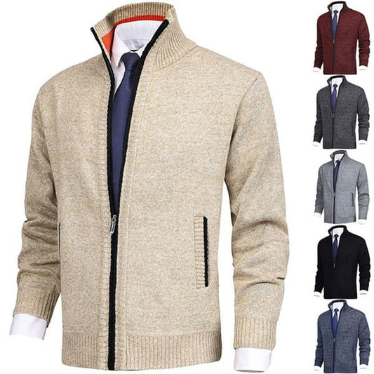 💥2024 Fall Sale 49% OFF🔥 Men's Solid Color Standing Collar Fashion Cardigan Sweater Knit Jacket