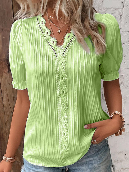 💥2025 New Arrival Pre-Sale✨V Neck Plain Lace Elegant Shirt