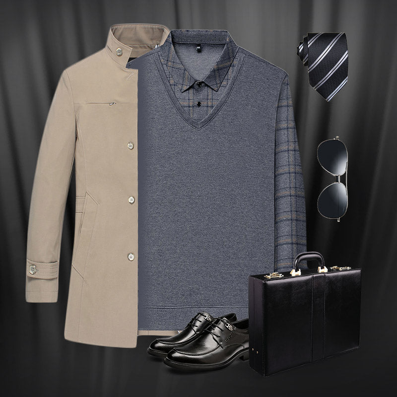 💥Hot Sale🍂Men's Faux Two Piece Lapel Long-Sleeve Tops