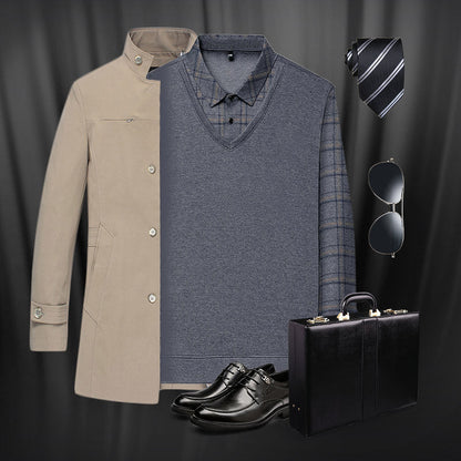 💥Hot Sale🍂Men's Faux Two Piece Lapel Long-Sleeve Tops