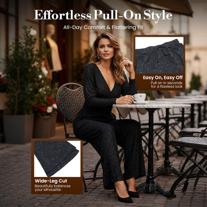 📢📢50 % OFF !!🎅Women's Sequin Sparkle Wide Leg Pants with Elastic Waistband