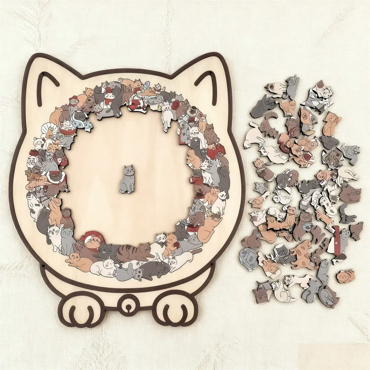 🎁🧩135-Piece Morandi-Colored Cat Shaped Wooden Jigsaw Puzzle