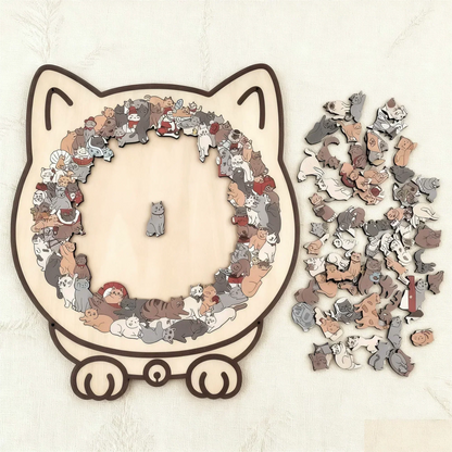 🎁🧩135-Piece Morandi-Colored Cat Shaped Wooden Jigsaw Puzzle