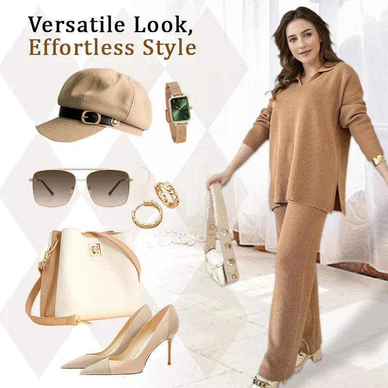 🔥V-Neck Casual Slit Knitted Two-Piece Set