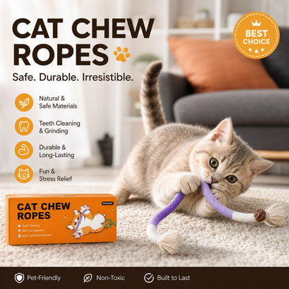 🐾🧶Cat Toys Chew Ropes 3Pcs, Safe Teeth Cleaning Toy for Indoor Kittens, Calming Interactive Kitty Toys