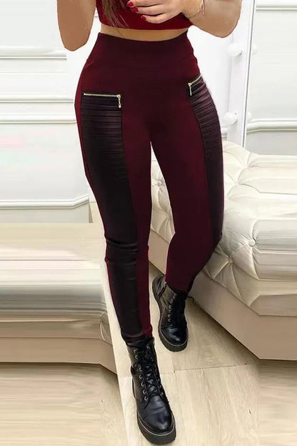 🌿Faux Leather Pants With Contrasting Trim And Zipper