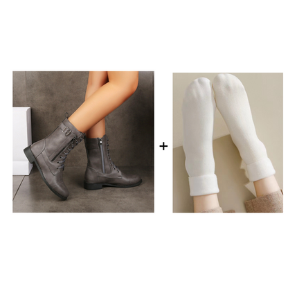 🍂Women's Round Toe Side Zipper Leather Orthopedic Boots