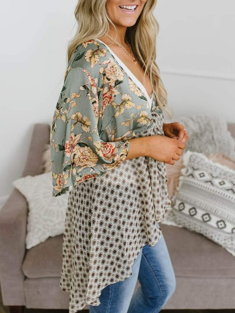 🌸Women's Floral Kimono Ruffle Sleeve Tie Cardigans Flowy Boho Loose Cover Ups