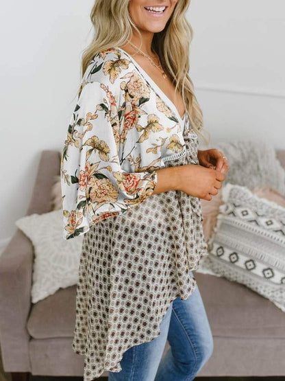 🌸Women's Floral Kimono Ruffle Sleeve Tie Cardigans Flowy Boho Loose Cover Ups
