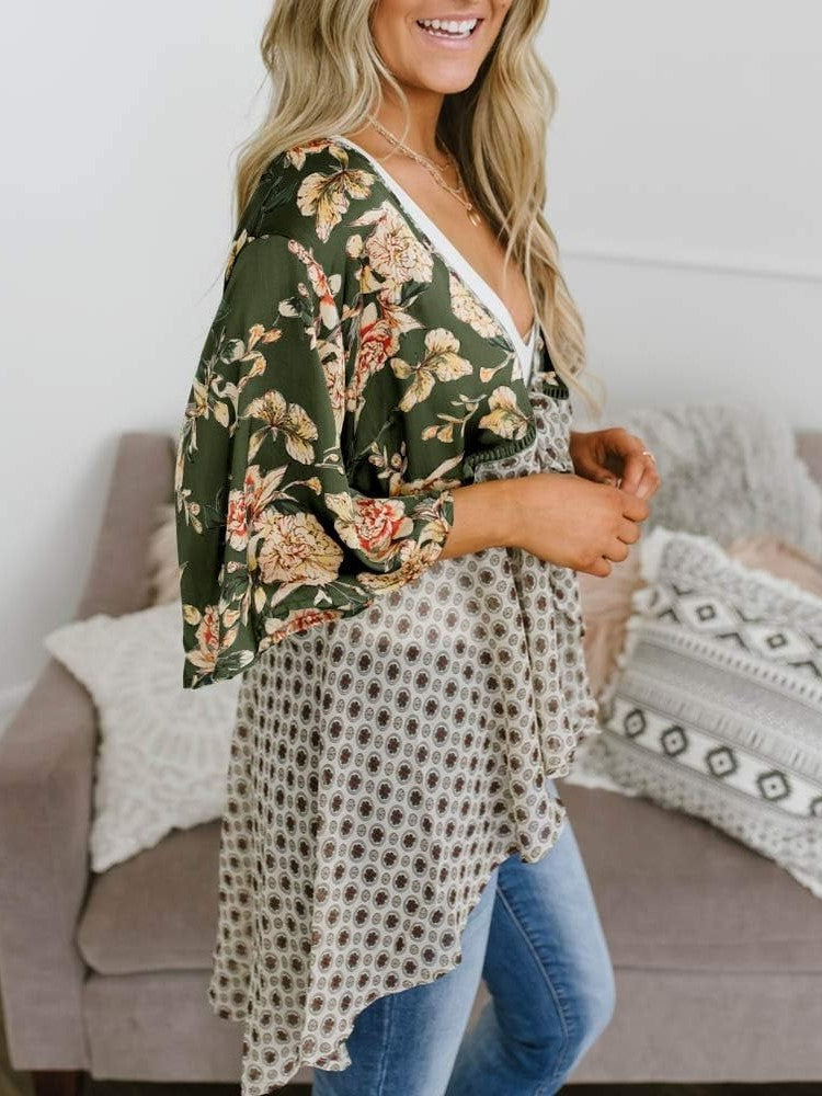 🌸Women's Floral Kimono Ruffle Sleeve Tie Cardigans Flowy Boho Loose Cover Ups