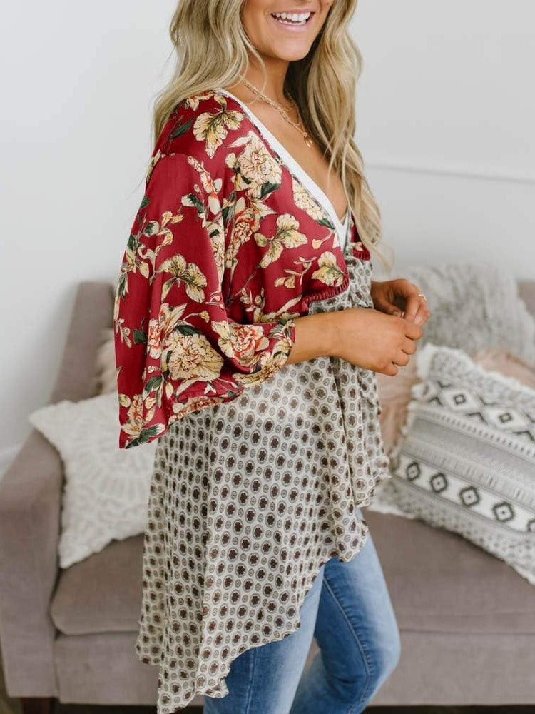 🌸Women's Floral Kimono Ruffle Sleeve Tie Cardigans Flowy Boho Loose Cover Ups