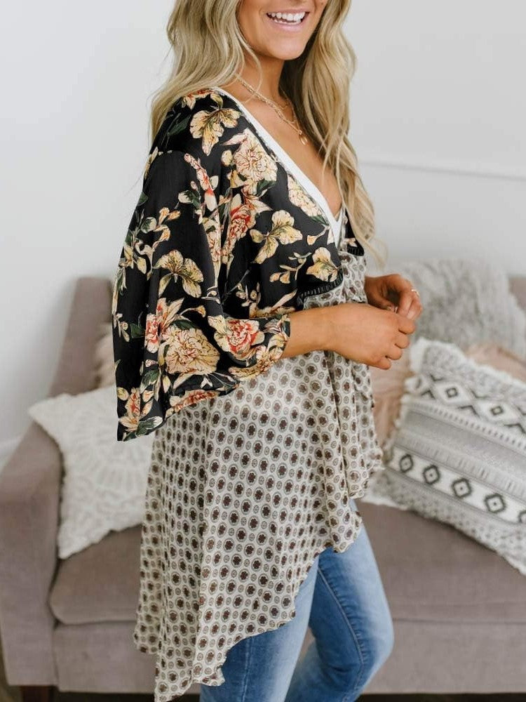 🌸Women's Floral Kimono Ruffle Sleeve Tie Cardigans Flowy Boho Loose Cover Ups