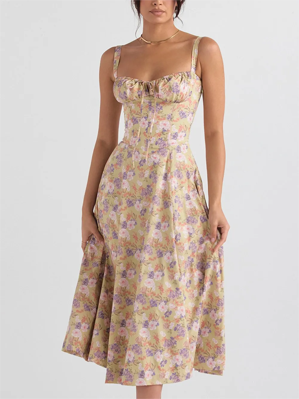 🌸Strapless dress with floral print at the waist🌺