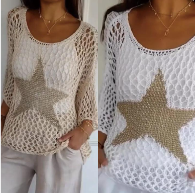 💥Women's Fashion Round Neck Crochet Knit Fishnet Top🤩