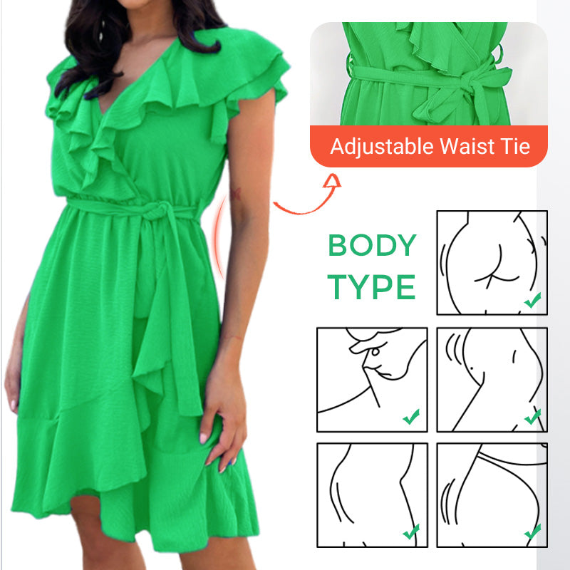 ❤️Women's Elegant Waist Tie V-Neck Ruffle Dress
