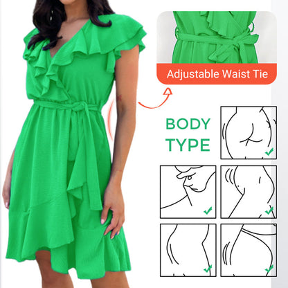 ❤️Women's Elegant Waist Tie V-Neck Ruffle Dress