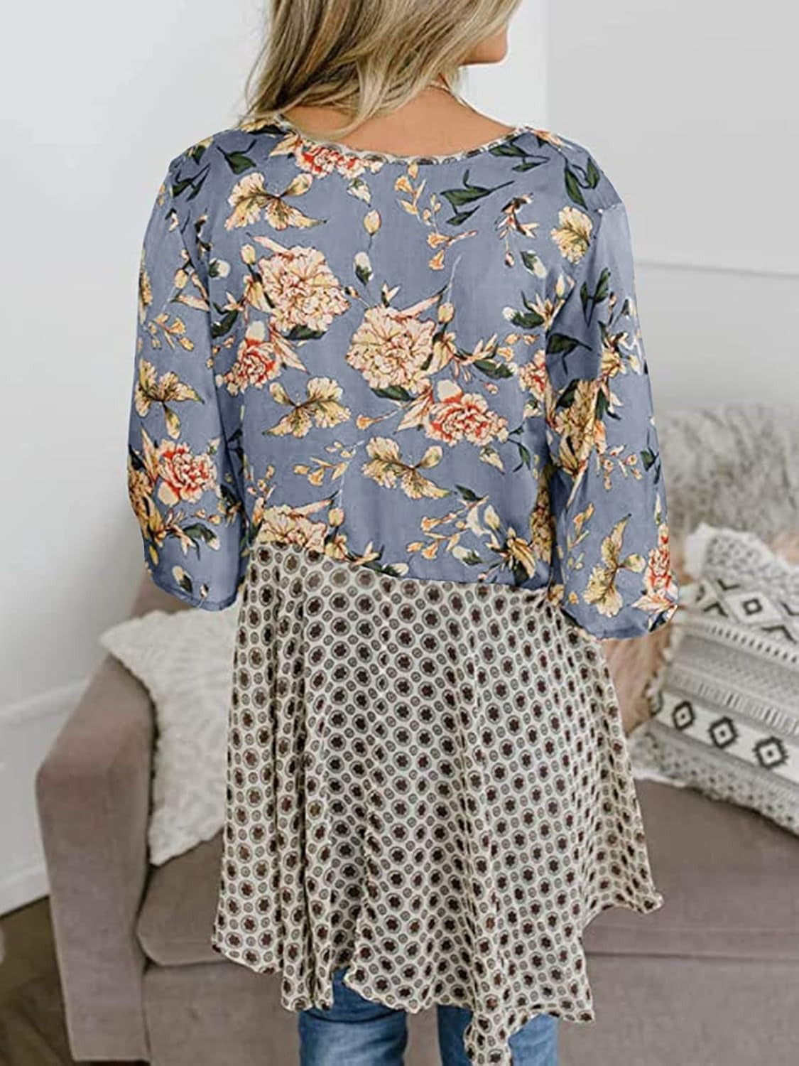 🌸Women's Floral Kimono Ruffle Sleeve Tie Cardigans Flowy Boho Loose Cover Ups