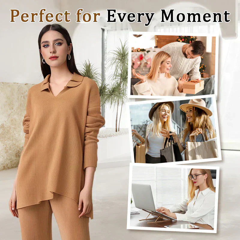 🔥V-Neck Casual Slit Knitted Two-Piece Set