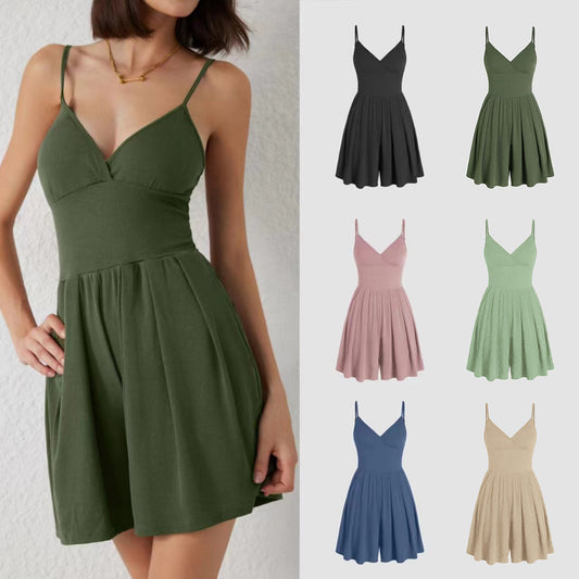 🌤️Summer Essential-Limited Time Low Price💕Women's Casual Adjustable  Plain Backless Wrap Cami Romper