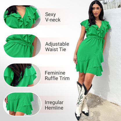 ❤️Women's Elegant Waist Tie V-Neck Ruffle Dress