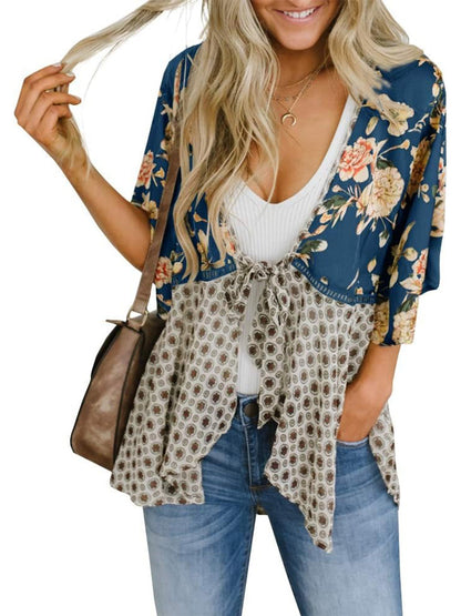 🌸Women's Floral Kimono Ruffle Sleeve Tie Cardigans Flowy Boho Loose Cover Ups