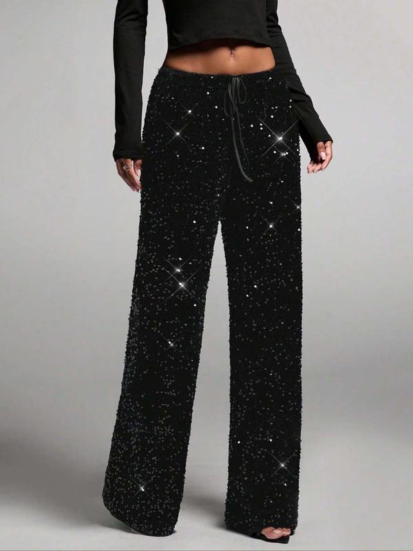 📢📢50 % OFF !!🎅Women's Sequin Sparkle Wide Leg Pants with Elastic Waistband