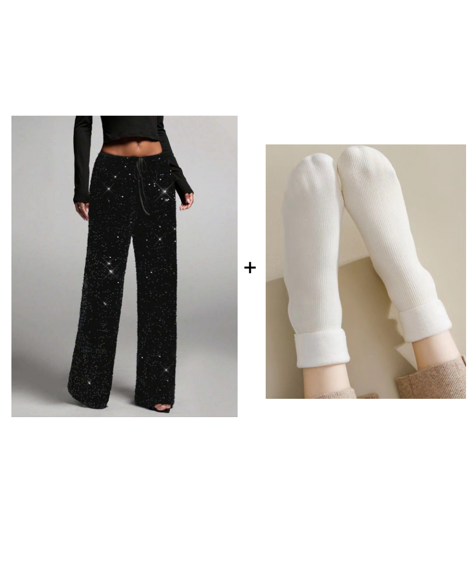 📢📢50 % OFF !!🎅Women's Sequin Sparkle Wide Leg Pants with Elastic Waistband