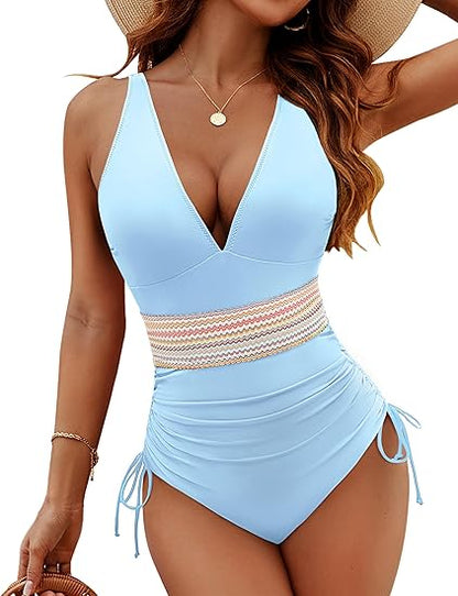 🩱☀️Hot Sales-49% OFF🌊🏖️Women Tummy Control Drawstring One Piece Slimming Modest Swimsuit
