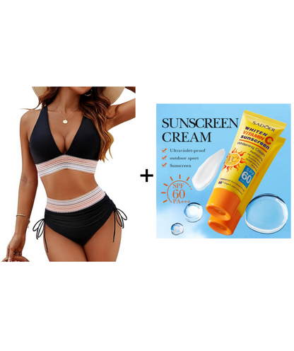 💃Vacation Sale 49% OFF💃High Waisted Tummy Control Color Block Bikini Sets