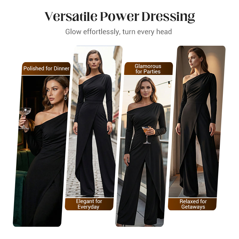 👗 49% OFF NOW! ✨ Women's Elegant One-Shoulder Jumpsuit – Wide-Leg Flow, Wrap Skirt Detail & Premium Breathable Fabric for a Chic Look 💃