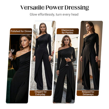 👗 49% OFF NOW! ✨ Women's Elegant One-Shoulder Jumpsuit – Wide-Leg Flow, Wrap Skirt Detail & Premium Breathable Fabric for a Chic Look 💃