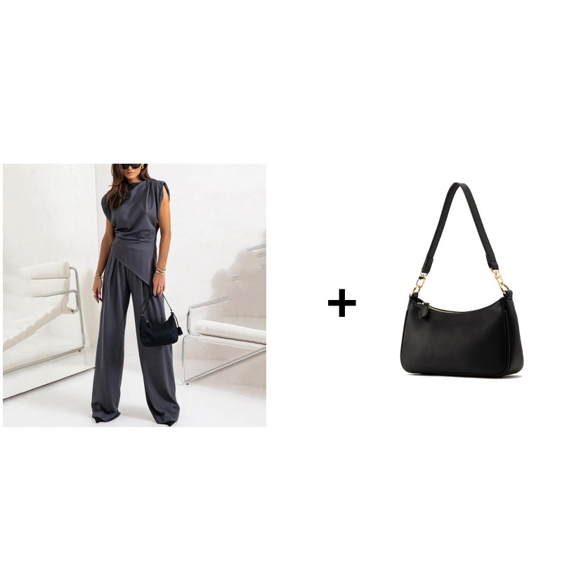 Women’s Elegant Solid Color Two-Piece Set