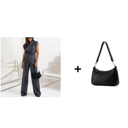 Women’s Elegant Solid Color Two-Piece Set