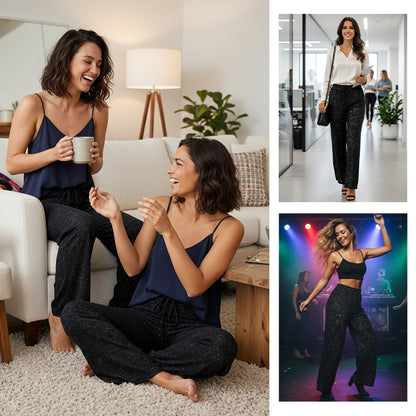 📢📢50 % OFF !!🎅Women's Sequin Sparkle Wide Leg Pants with Elastic Waistband