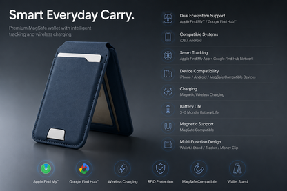 🔥50K+ SOLD!🔥Smart MagSafe Wallet Made of Genuine Nappa Leather – with Apple Find My™ & Google Find Hub™, RFID Protection, and Wireless Charging.