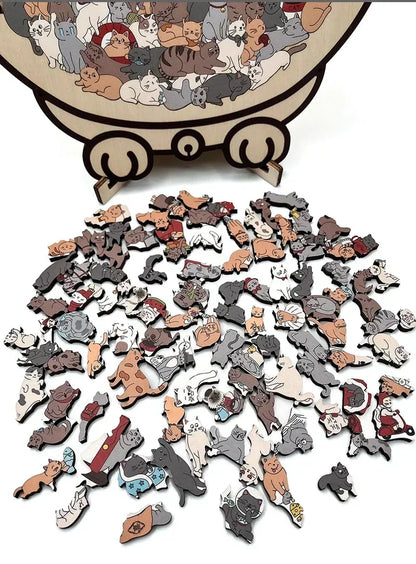 🎁🧩135-Piece Morandi-Colored Cat Shaped Wooden Jigsaw Puzzle