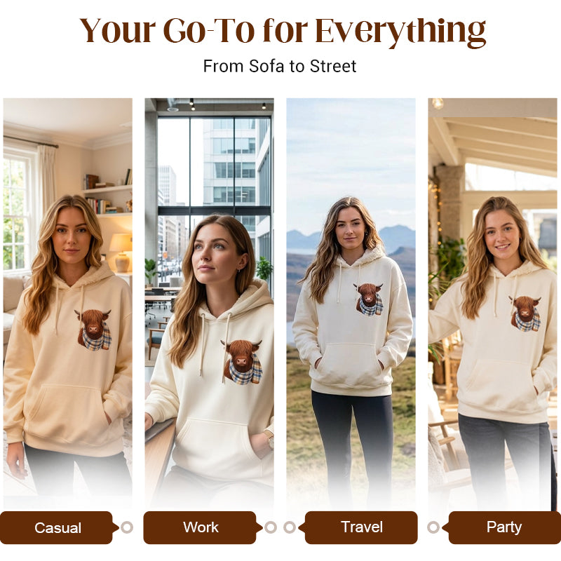 💖Cute Highland Cow Cozy Fleece-Lined Hooded Sweatshirt