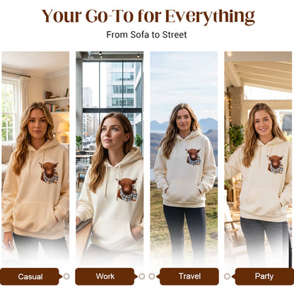 💖Cute Highland Cow Cozy Fleece-Lined Hooded Sweatshirt