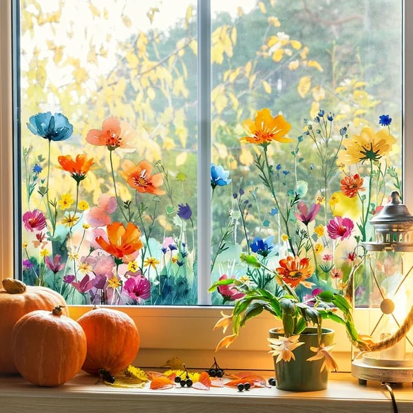 💐💞Colorful Floral Bouquet Window Sticker🖼️(Cut to size freely)