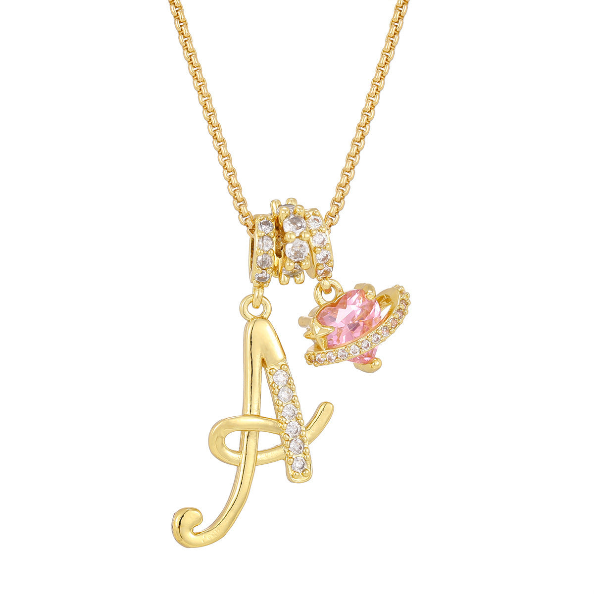 💖Initial Letter Necklace with Pink Heart Charm✨