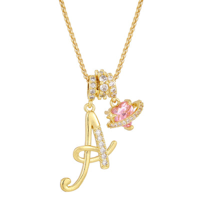 💖Initial Letter Necklace with Pink Heart Charm✨