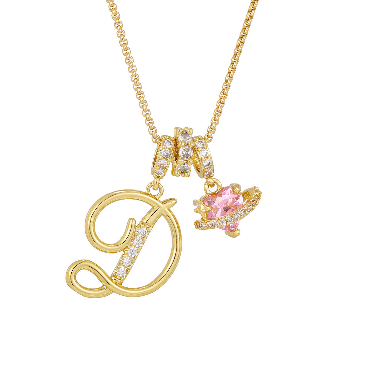 💖Initial Letter Necklace with Pink Heart Charm✨