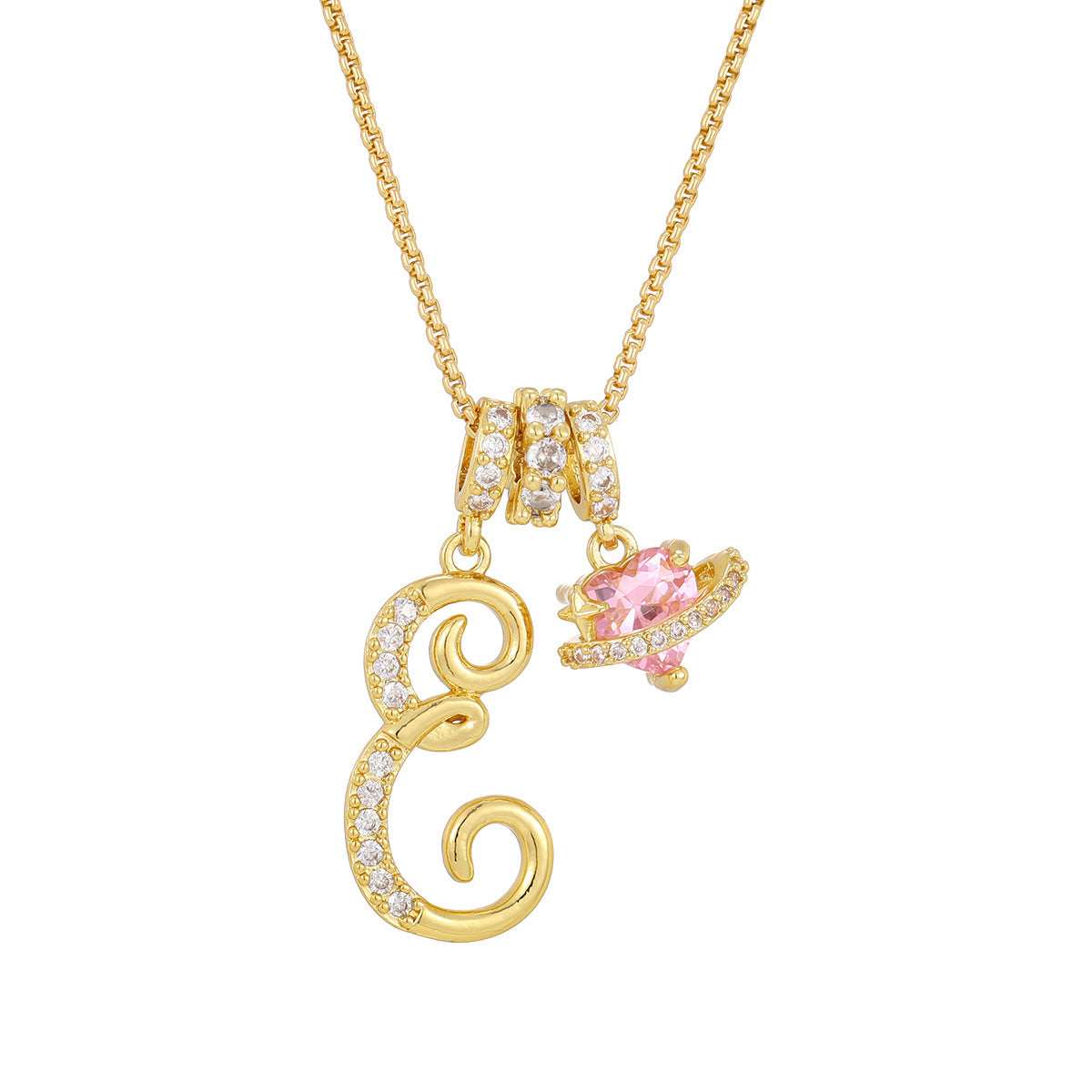 💖Initial Letter Necklace with Pink Heart Charm✨