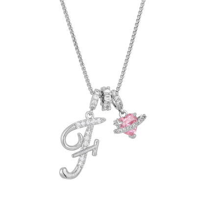 💖Initial Letter Necklace with Pink Heart Charm✨