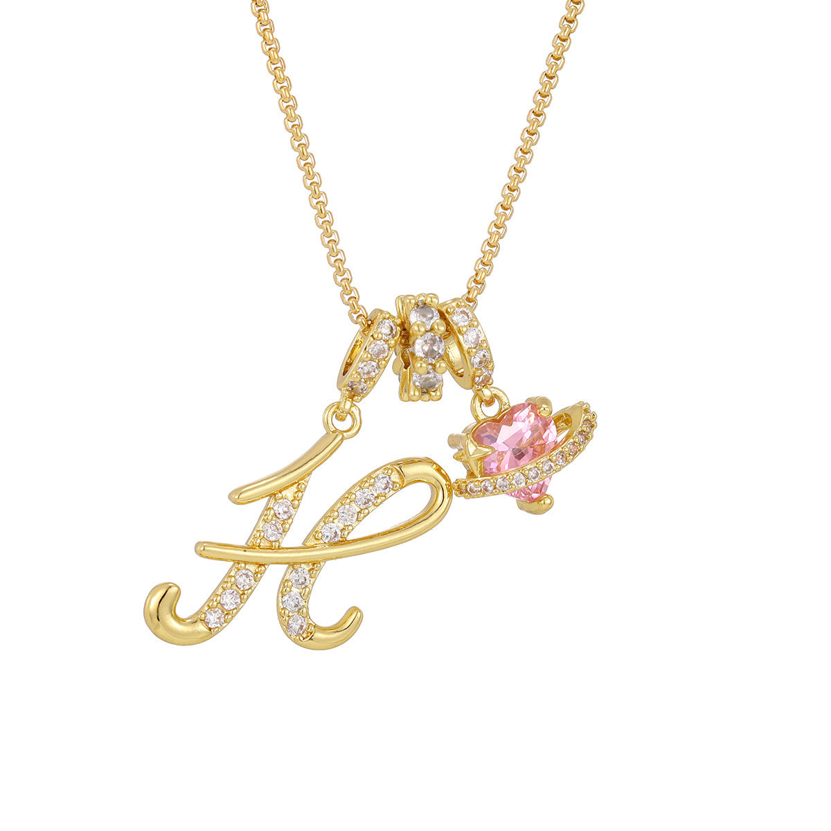 💖Initial Letter Necklace with Pink Heart Charm✨