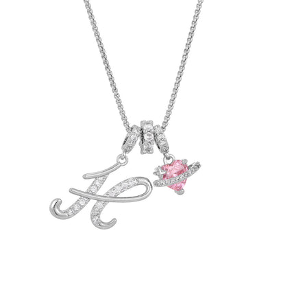 💖Initial Letter Necklace with Pink Heart Charm✨