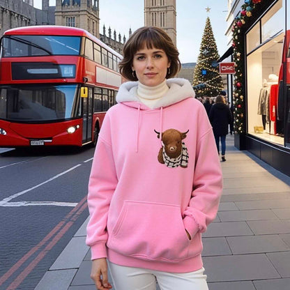 💖Cute Highland Cow Cozy Fleece-Lined Hooded Sweatshirt