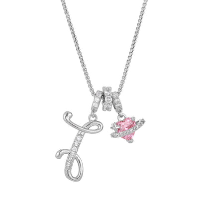 💖Initial Letter Necklace with Pink Heart Charm✨