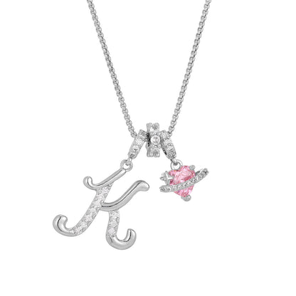 💖Initial Letter Necklace with Pink Heart Charm✨
