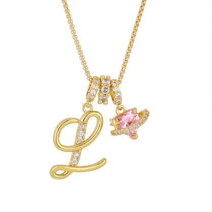 💖Initial Letter Necklace with Pink Heart Charm✨